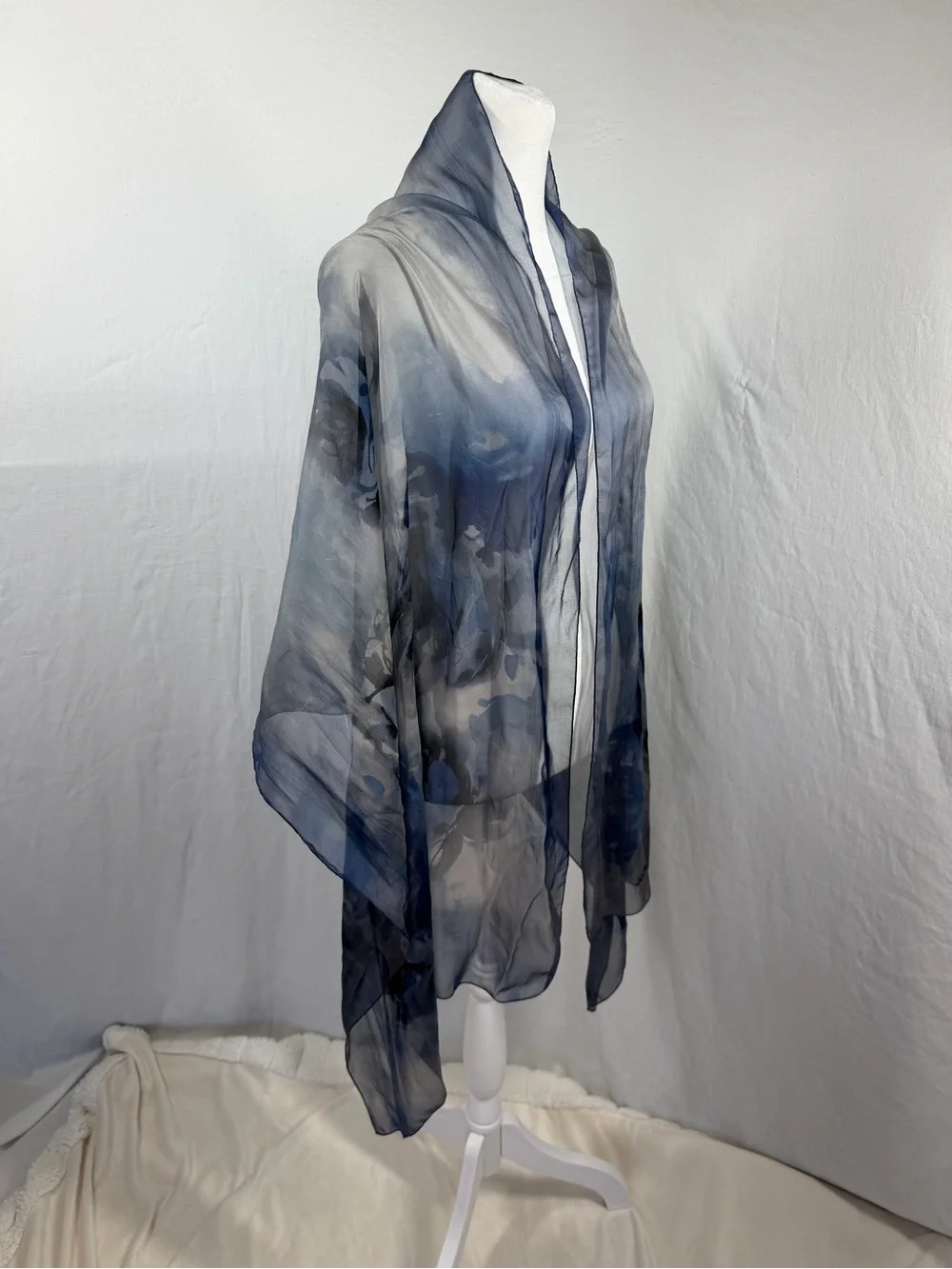 Brooks Brothers Vintage Sheer Navy and Gray Floral Silk Scarf